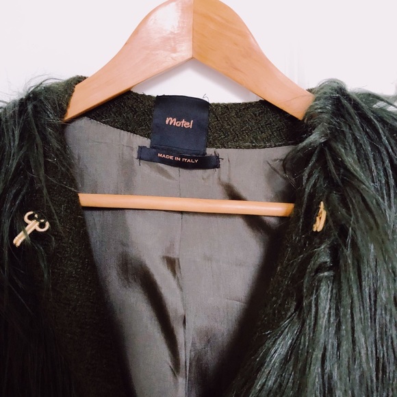 Dark olive Italian designer faux fur jacket - Picture 3 of 3